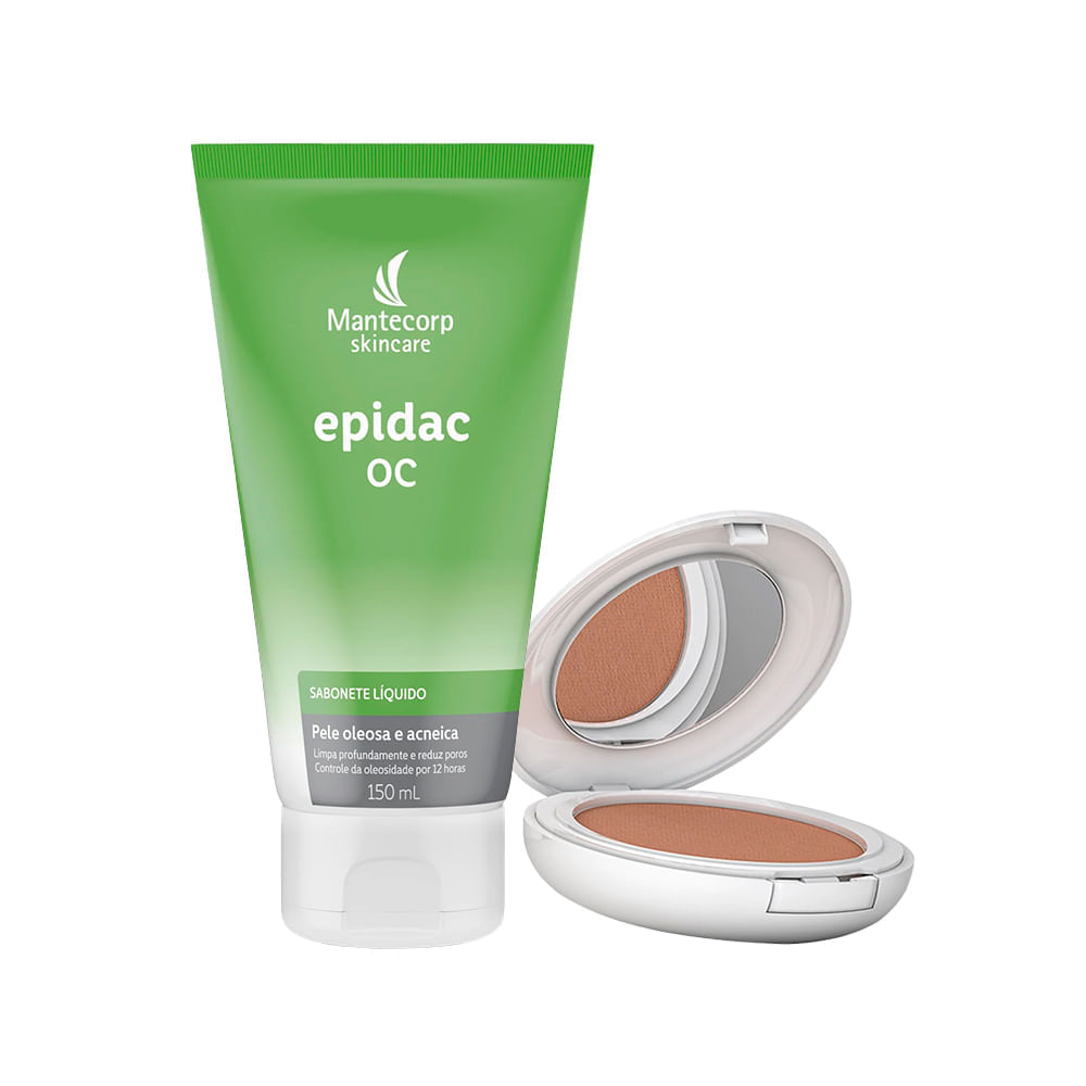 Kit Antioleosidade Mantecorp Sabonete Líquido Facial 150ml + Protetor Solar em Pó Facial  FPS 50 Morena+ 10g