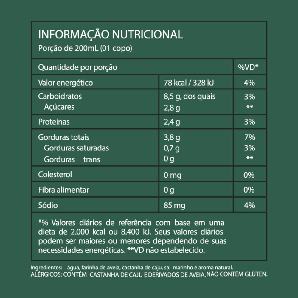 Bebida Barista Aveia Com Castanha Caju 1L