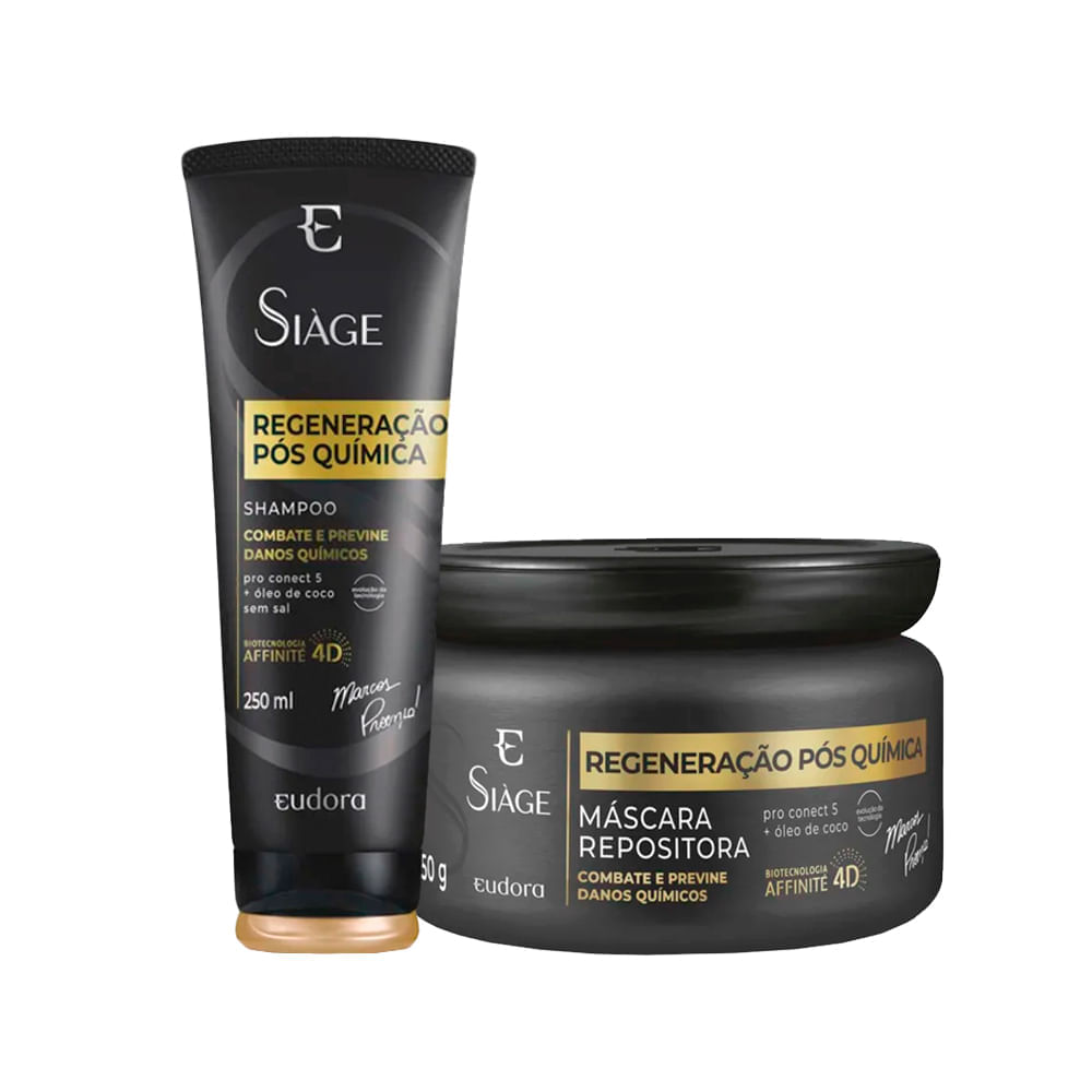 Kit Eudora Siàge Regeneração Pós Química 4D Shampoo 250 ml + Máscara Repositora 250 g