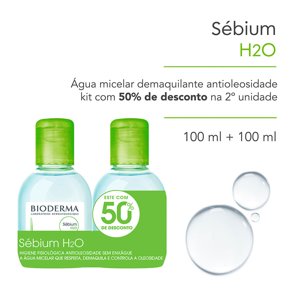 Kit Água Micelar Facial de Limpeza Bioderma Sébium H20 100 ml Cada 2 Produtos