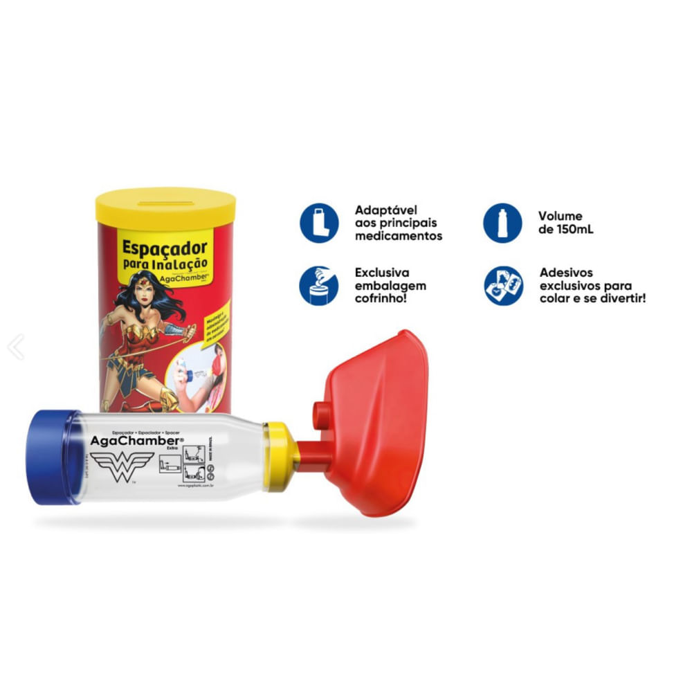Espaçador Para Medicamentos Agachamber Mulher Maravilha Cofrinho Agpmed