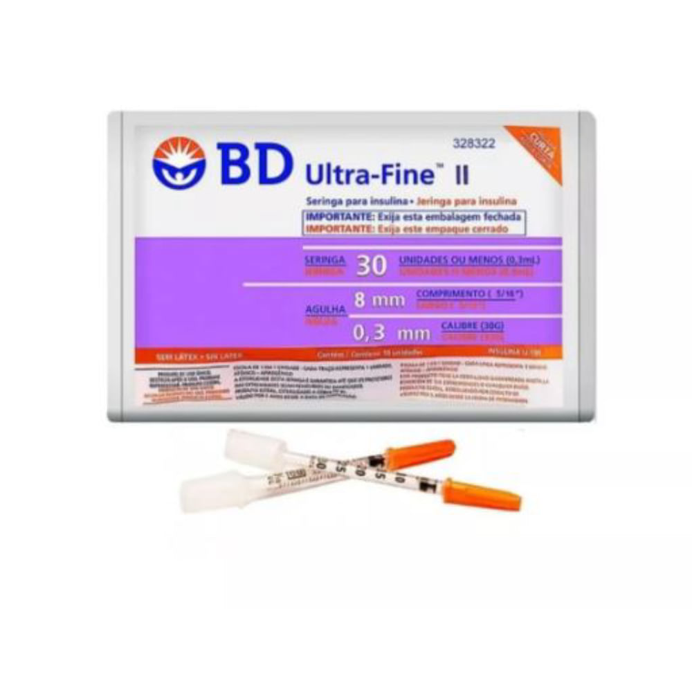 Seringa Para Insulina Ultra-Fine II 8 x 0,30 mm Pacote Com 10 Unidades BD