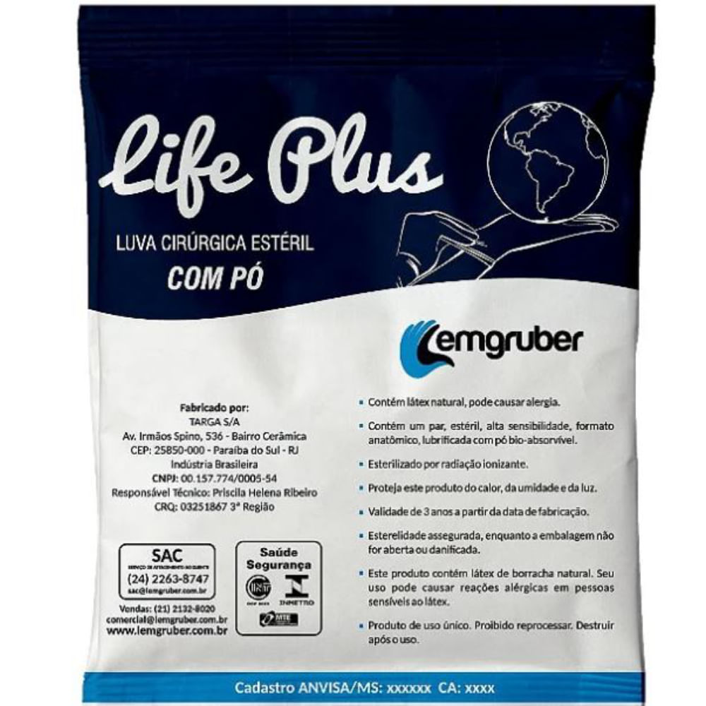 Luva Cirúrgica Estéril Com Pó nº 6,5 Life Plus Par Lemgruber