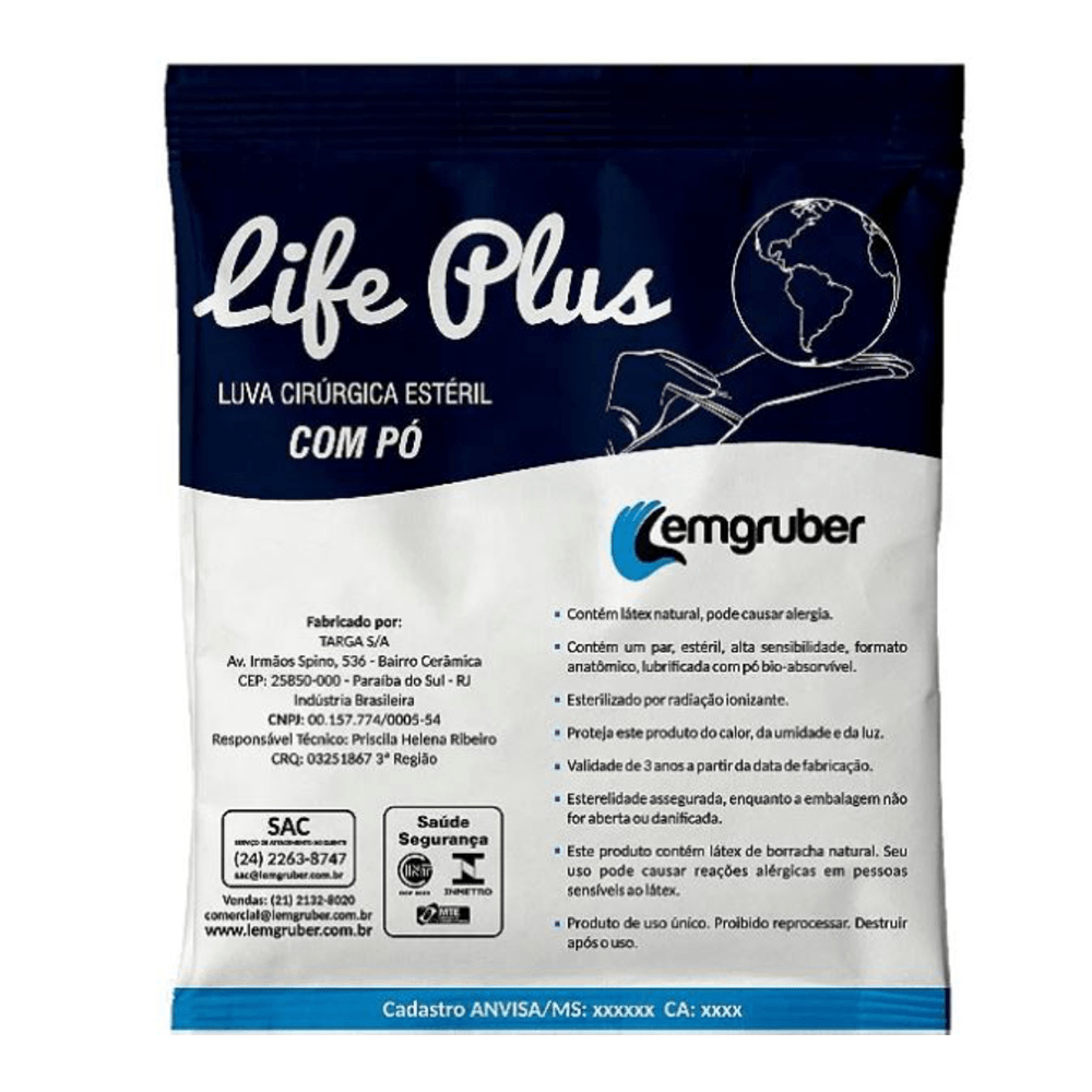Luva cirúrgica estéril com pó nº 8,5 Life Plus Par Lemgruber