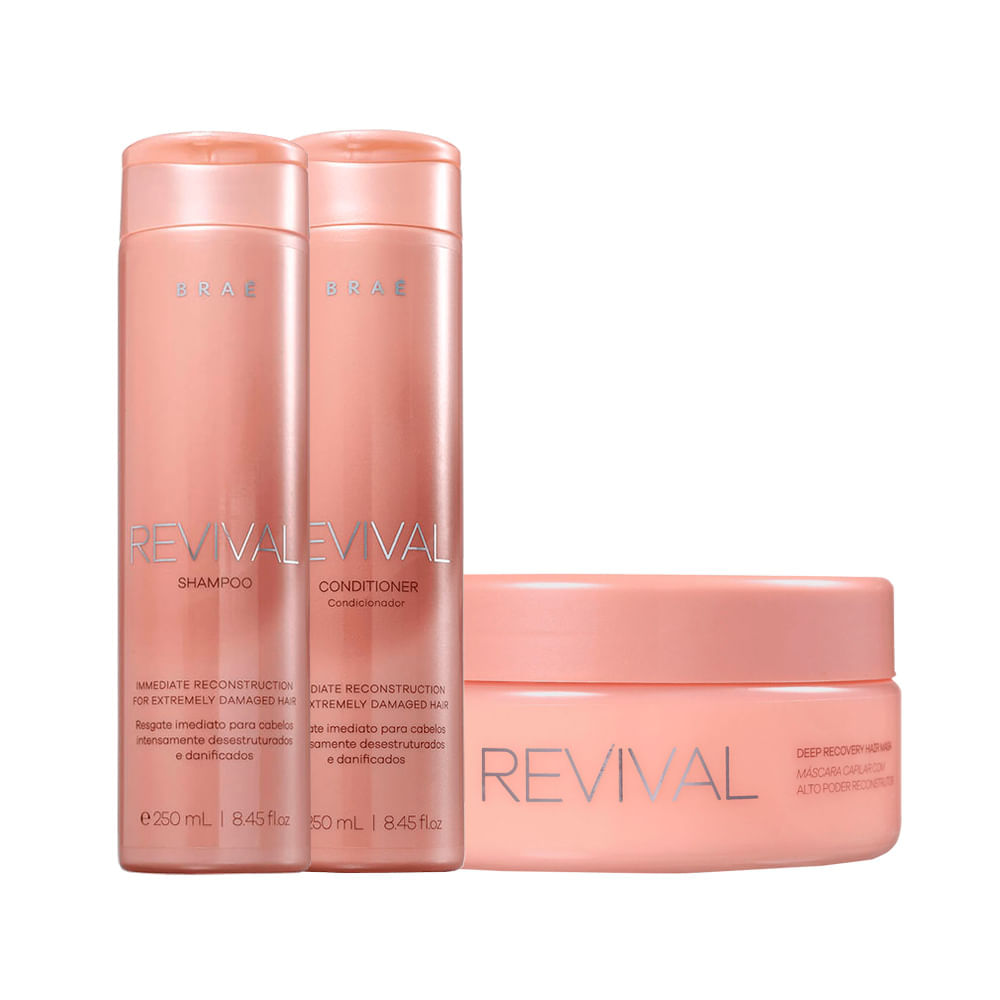 Kit Braé Revival - Shampoo 250ml + Condicionador  250ml + Máscara de Reconstrução 200g