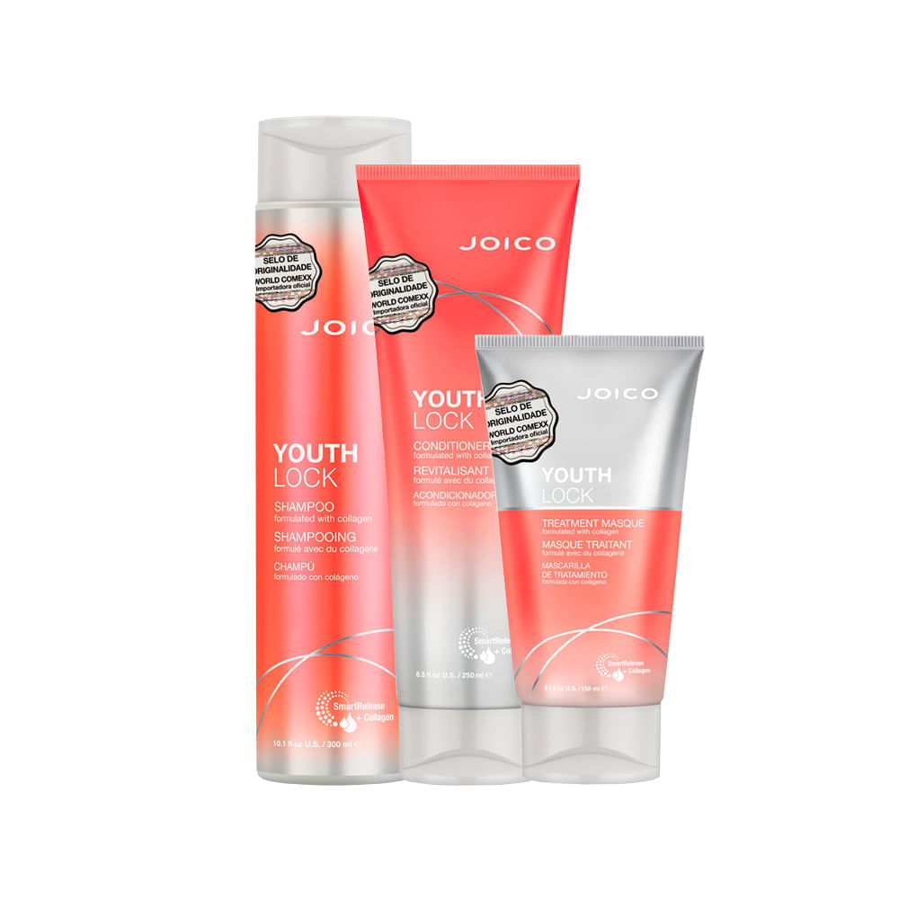 Kit Joico Youth Lock 1 Shampoo 300ml + 1 Condicionador 250ml + 1 Máscara 150ml