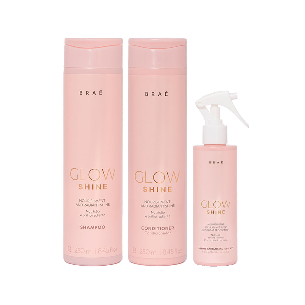 Kit Braé Glow Shine Shampoo 250 ml + Condicionador 250 ml + Fluido Ativador de Brilho 200 ml