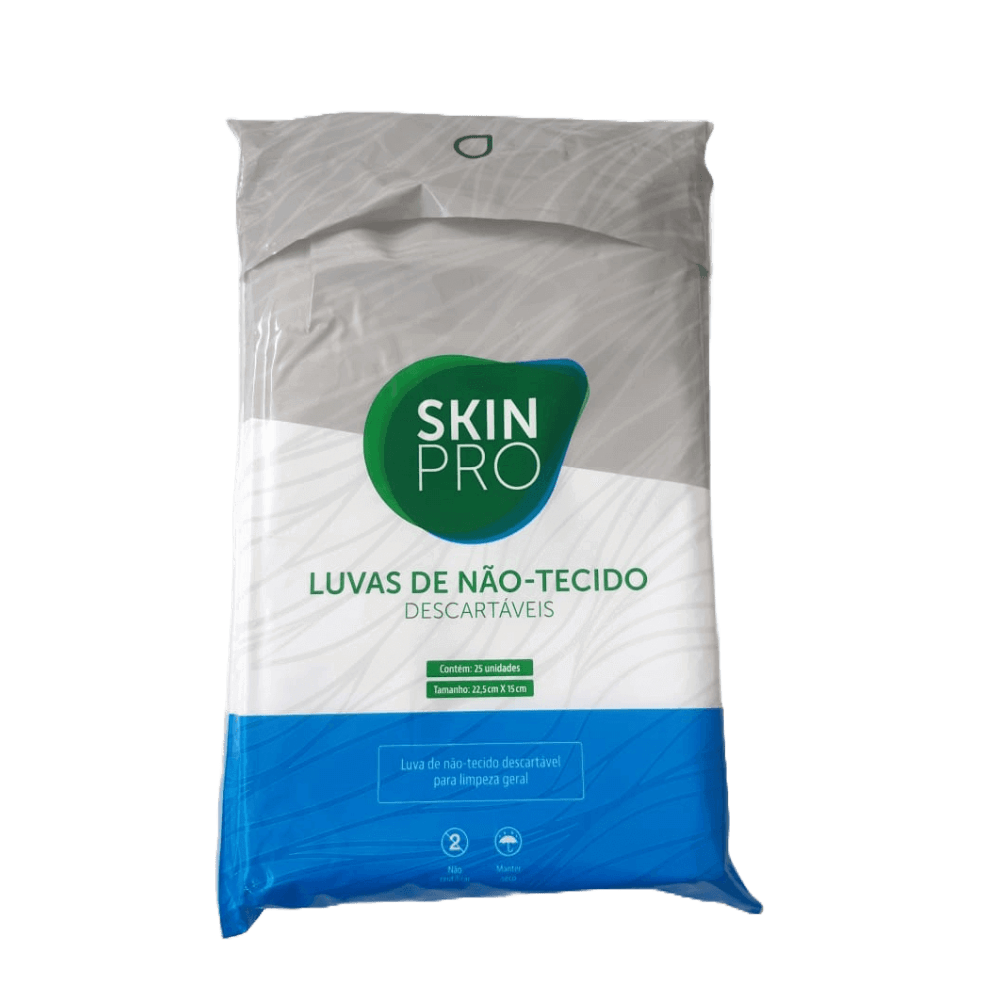 Luvas Em Não Tecido Para Banho e Limpeza SkinPro Pacote Com 25 Unidades