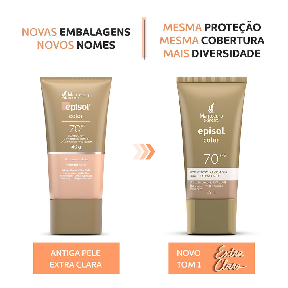 Protetor Solar Facial Mantecorp Episol Color Tom 1 Extra Claro FPS 70 40ml