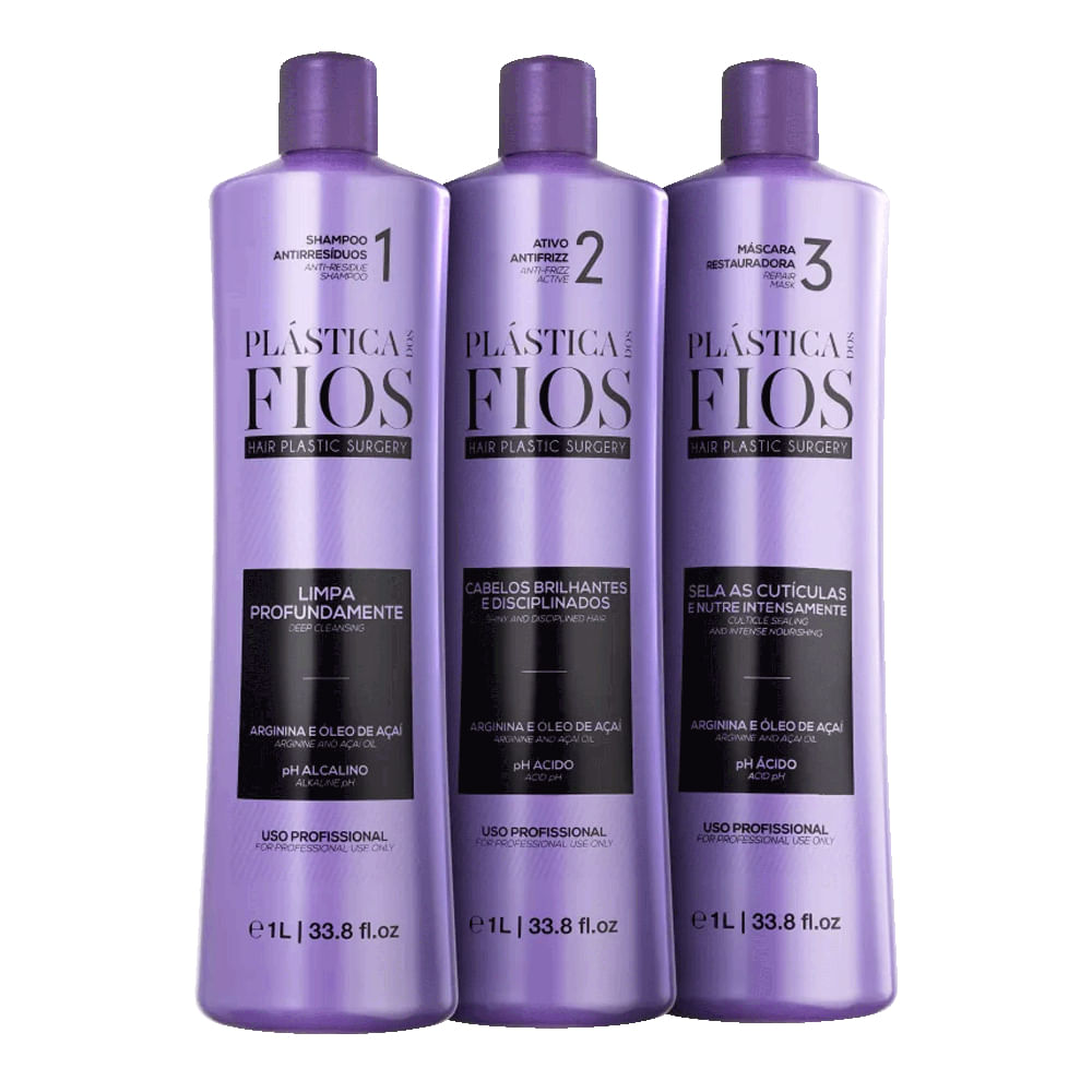 Kit Kit Profissional Plásticas Dos Fios Cadiveu Shampoo 1L + AntiFrizz 1L + Máscara 1L