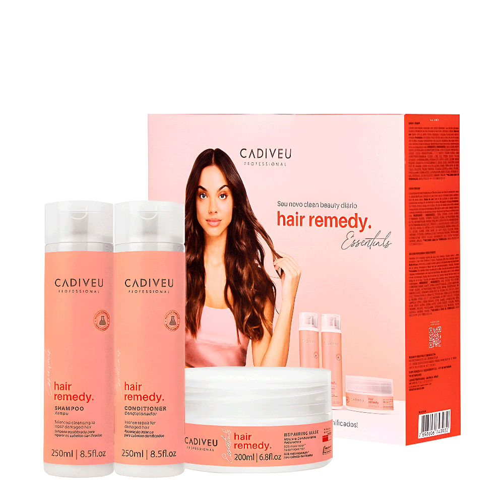 Kit Professionnel Hair Remedy Essentials Cadiveu Shampoo 250ml + Condicionador 250ml + Máscara Reparadora 200ml