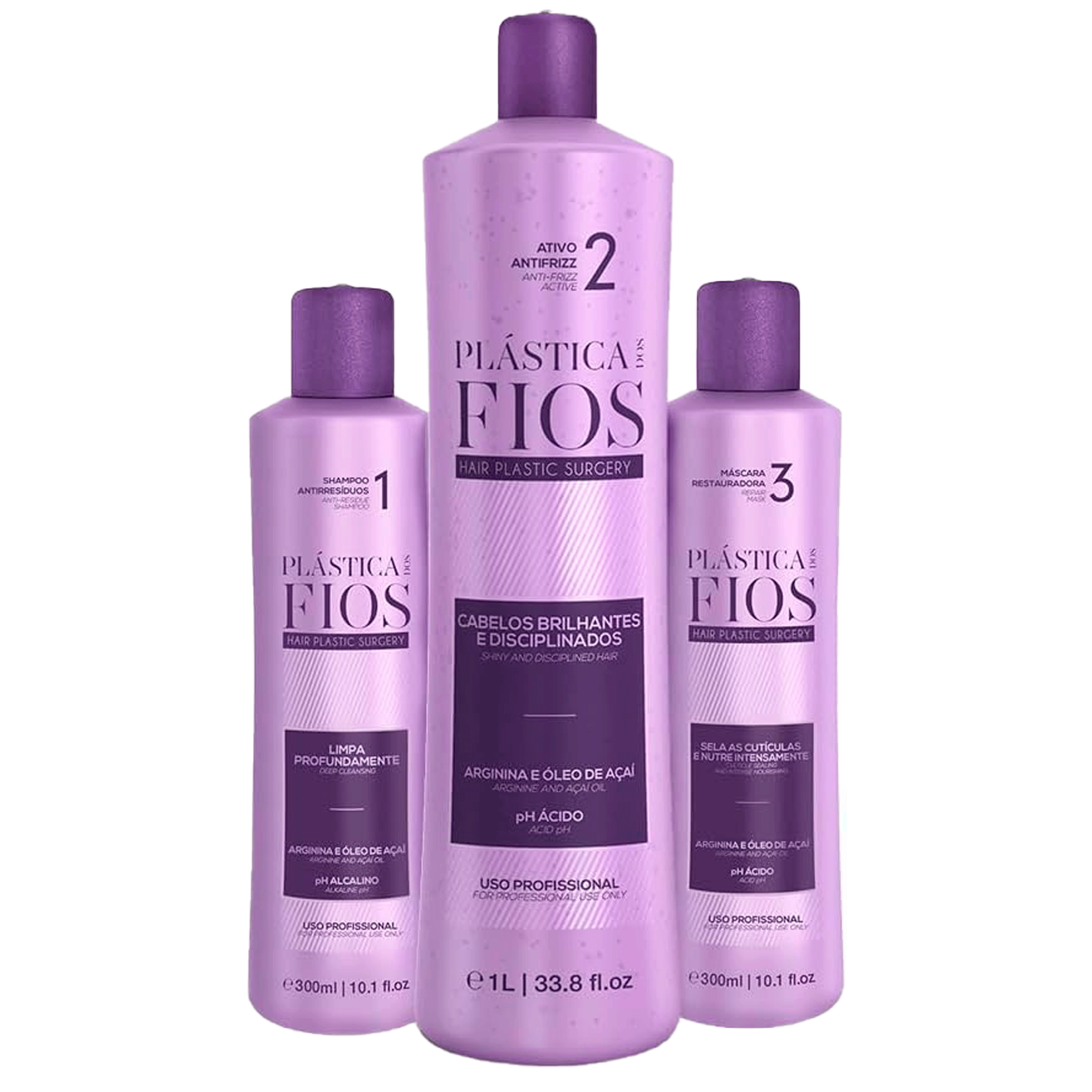 Kit Cadiveu Plástica Dos Fios - Shampoo 300ml + Máscara 300ml + Ativo Antifrizz 1l