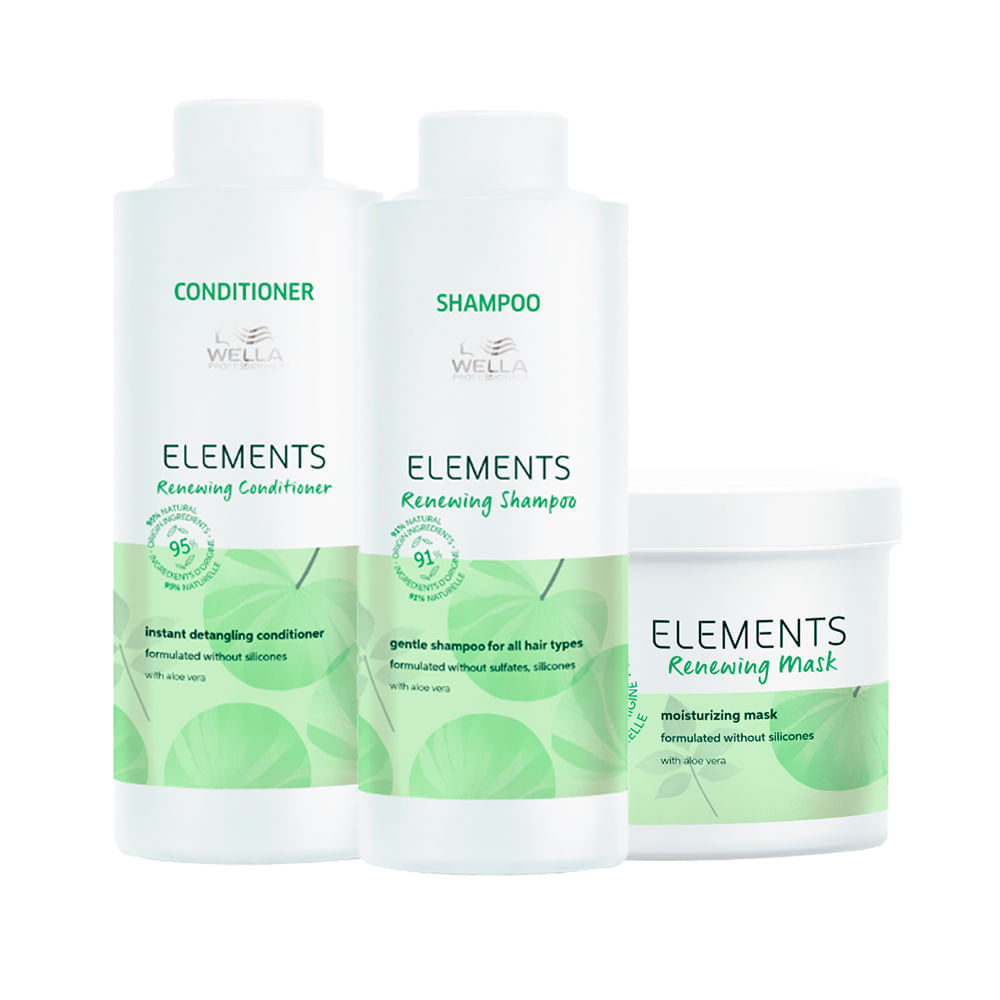 Kit Wella Professionals Elements Renewing Shampoo 1000 Ml + Condicionador 1000 Ml + Máscara 500 Ml