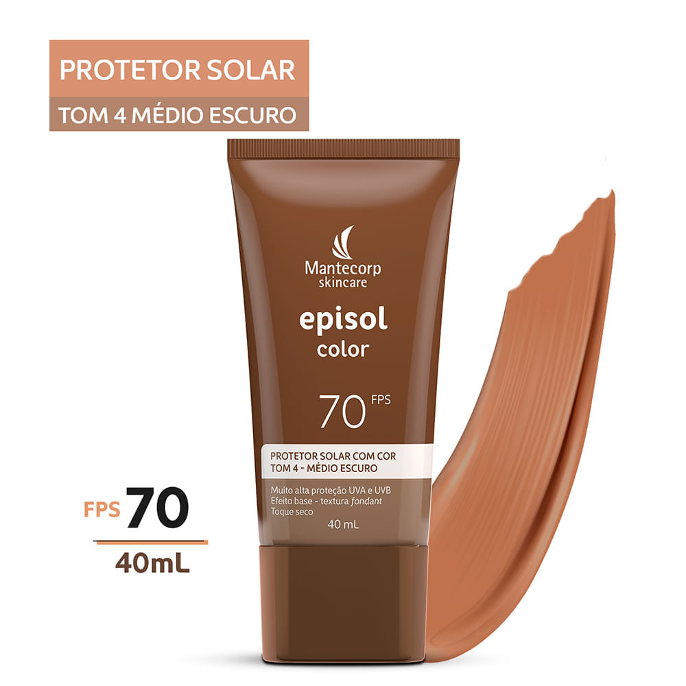 Protetor Solar Facial Mantecorp Episol Color Tom 4 Médio Escuro FPS 70 40 ml