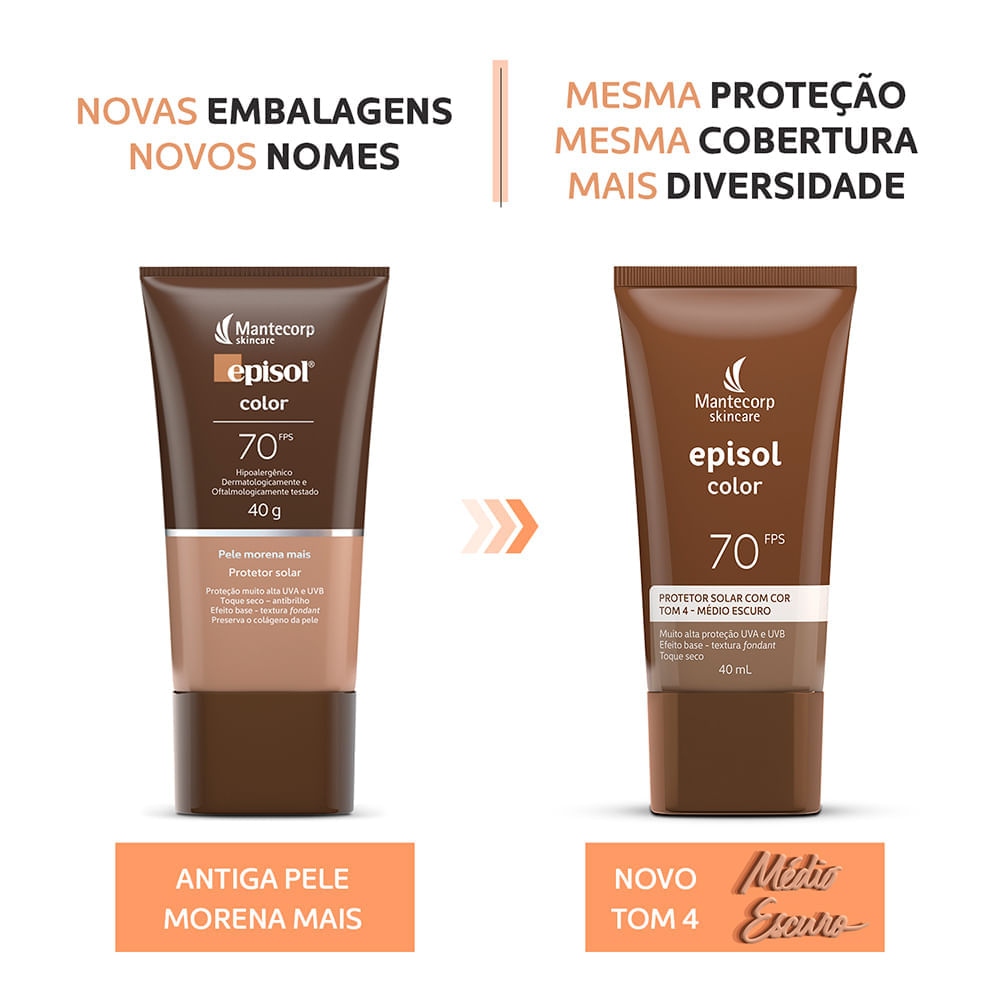 Protetor Solar Facial Mantecorp Episol Color Tom 4 Médio Escuro FPS 70 40 ml