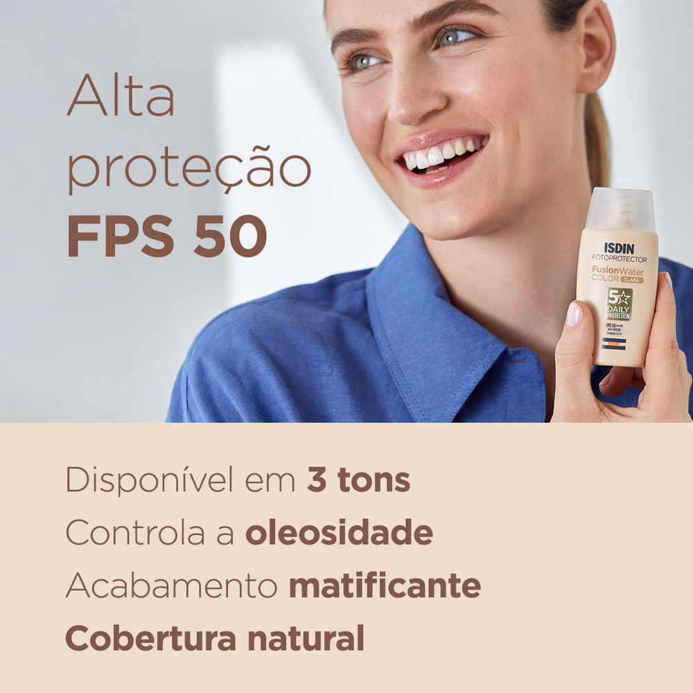Protetor Solar Facial com Cor Isdin Fusion Water 5 Stars Color FPS 50 Clara 50 ml