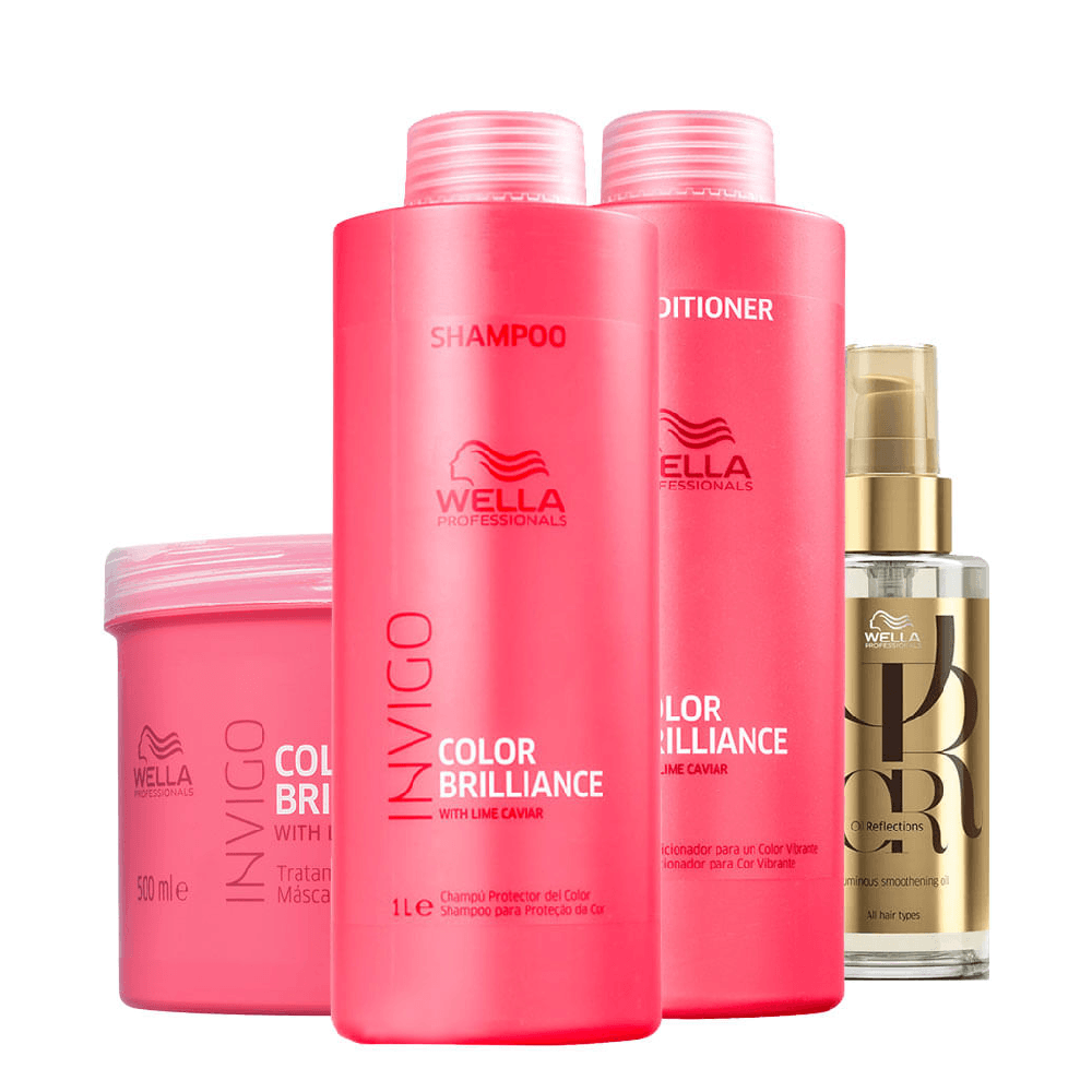 Kit Wella Professionals Invigo Color Brilliance Shampoo 1000 ml + Condicionador 1000 ml + Máscara 500 ml + Óleo Capilar 100 ml