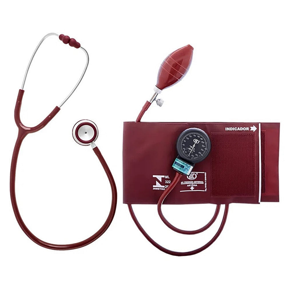 Aparelho De Pressão Cj0746 + Esteto Duplo Inox Bic Cor Vinho