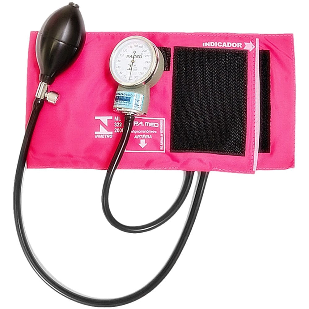 Aparelho De Pressão sem estetoscópio P.A. Med Nylon Velcro Cor Rosa