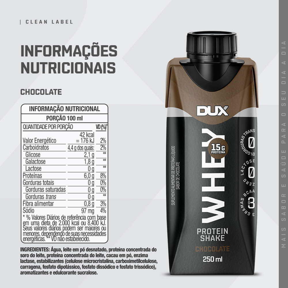 WHEY PROTEIN SHAKE SABOR CHOCOLATE DUX NUTRITION 250ML