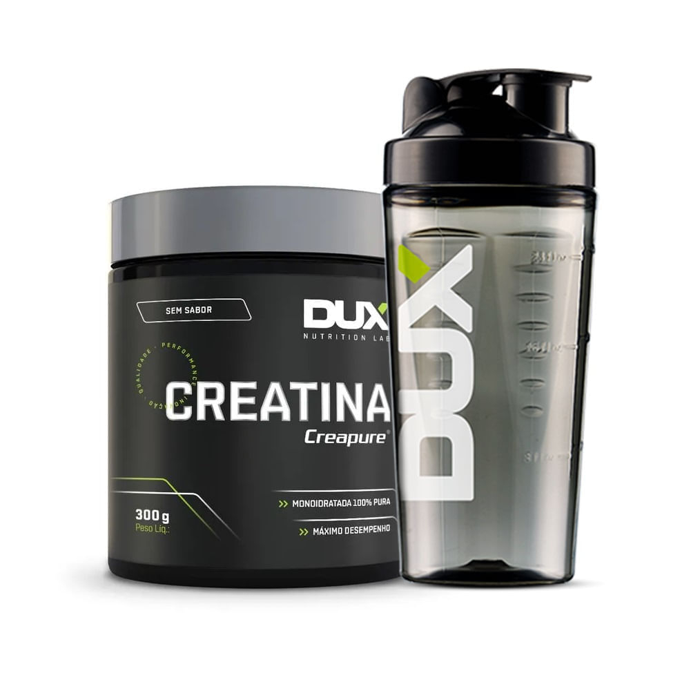 Creatina 100% Creapure®  Pote 300g Sabor Natural + Coqueteleira Dux Nutrition