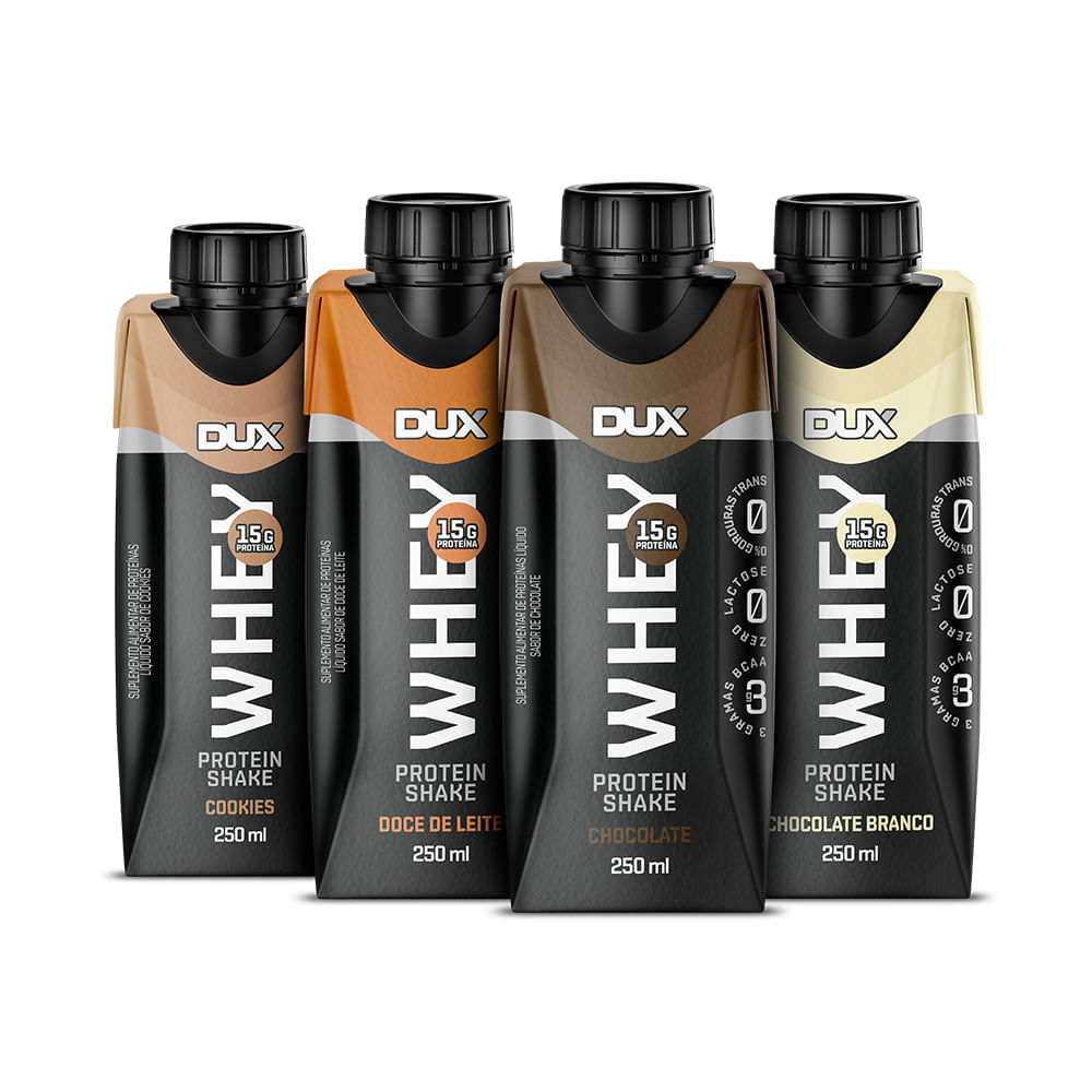WHEY PROTEIN SHAKE 250ML PACK COM 4 UNIDADES 1 DE CADA SABOR