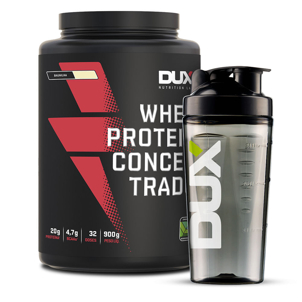 Whey Protein Concentrado + Coqueteleira Dux Nutrition Sabor Morango 900g