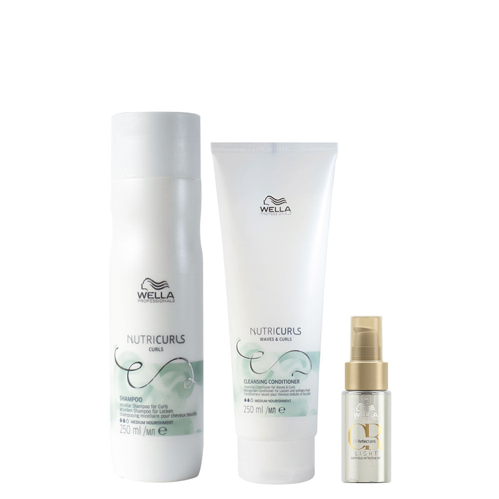 Kit Wella Professionals Nutricurls Shampoo 250 Ml + Condicionador Cowash 250 Ml+ Óleo Light 30 Ml