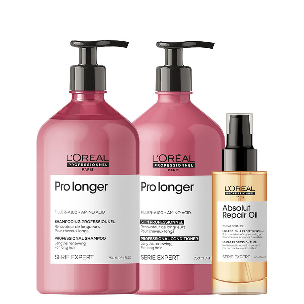 Kit L'Oréal Professionnel Serie Expert Pro Longer Shampoo 750 ml + Condicionador 750 ml + Óleo 90 ml