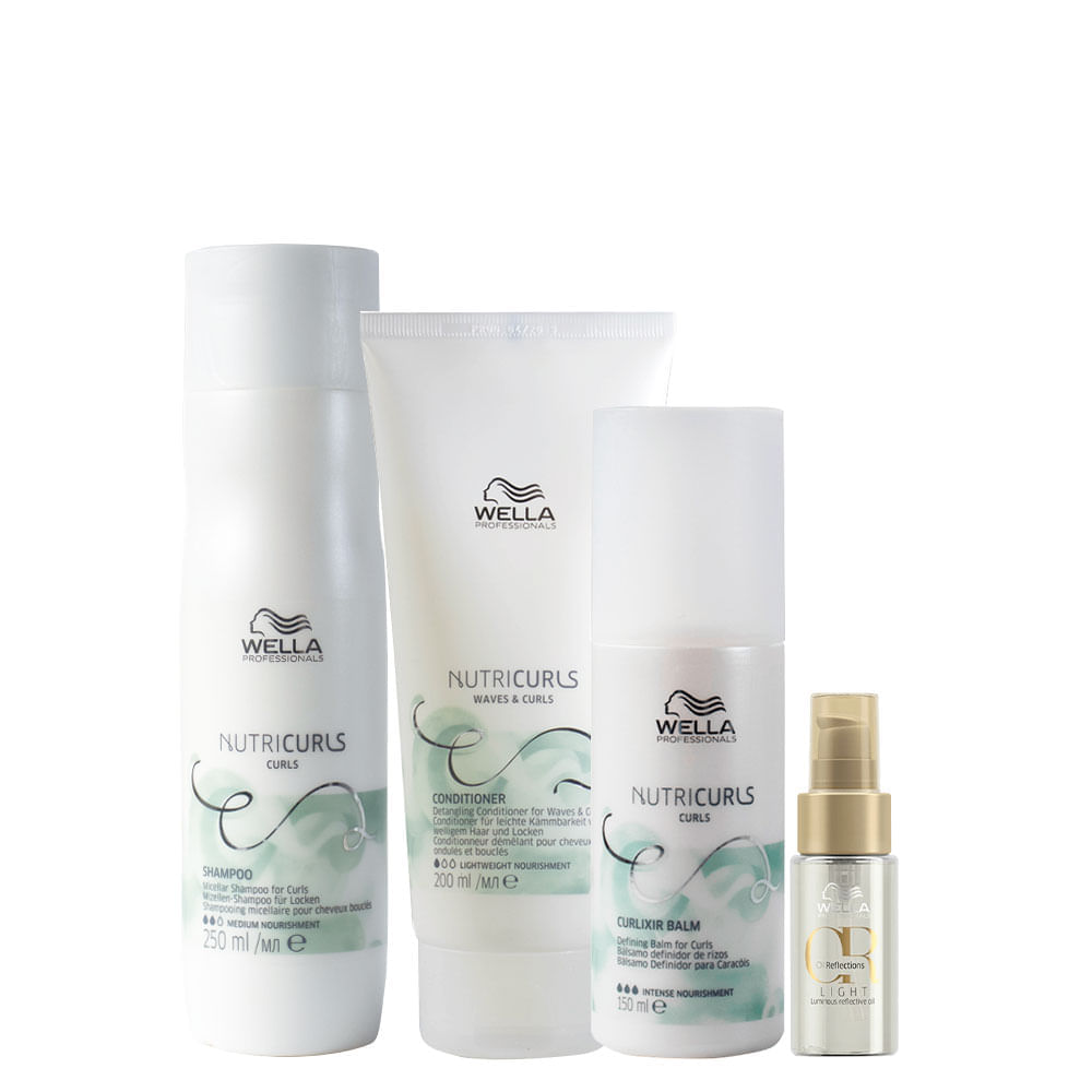 Kit Wella Professionals Nutricurls Shampoo 250 Ml + Condicionador 200 Ml + Leavein 150 Ml + Óleo Ligth 30 Ml