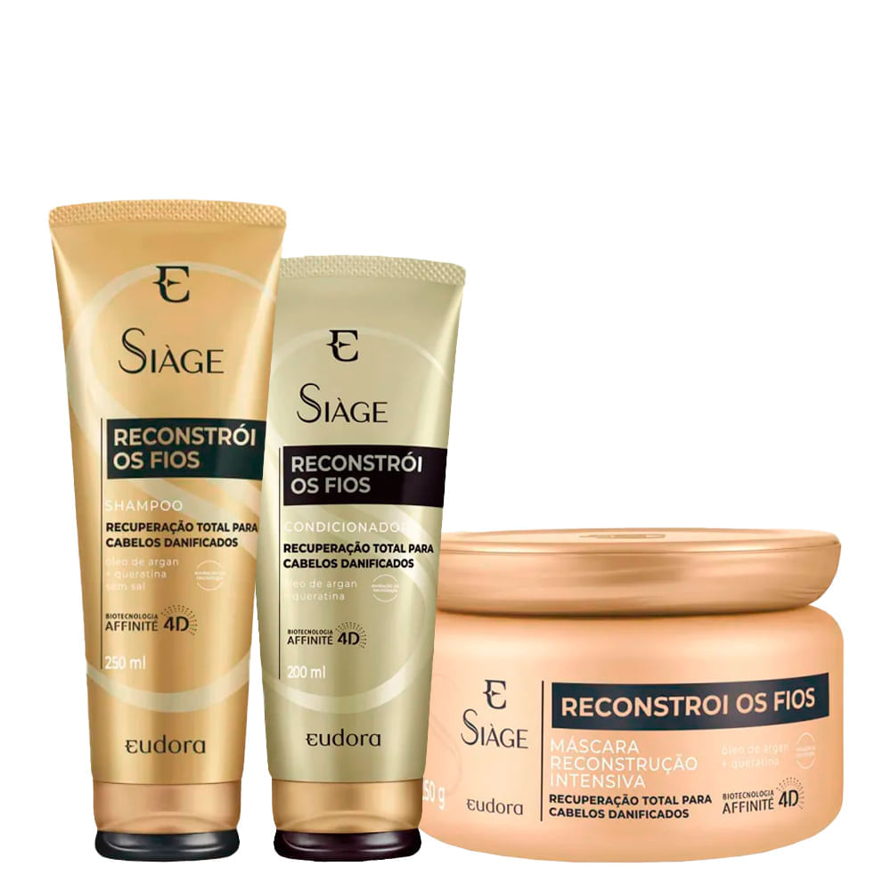 Kit Eudora Siàge Reconstrói os Fios 4D Shampoo 250ml + Condicionador 200 ml + Máscara de Reconstrução 250 g