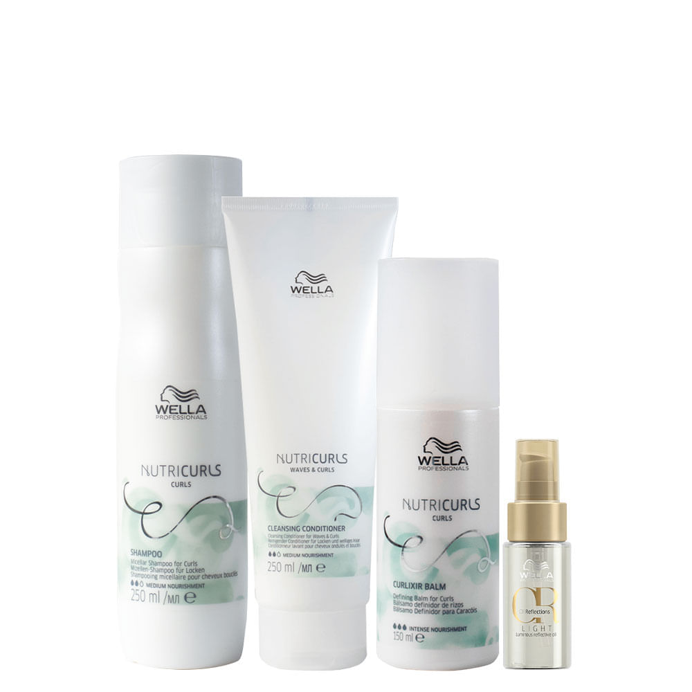 Kit Wella Professionals Nutricurls Shampoo 250 ml + Condicionador Co Wash 250 ml + Leavein 150 ml + Óleo Ligth30 ml