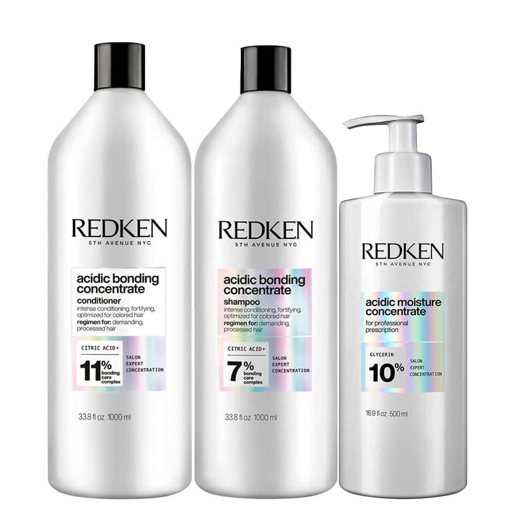 Kit Redken Acidic Bonding Concentrate  Shampoo 1000 ml + Condicionador 1000 ml + Tratamento 500 ml