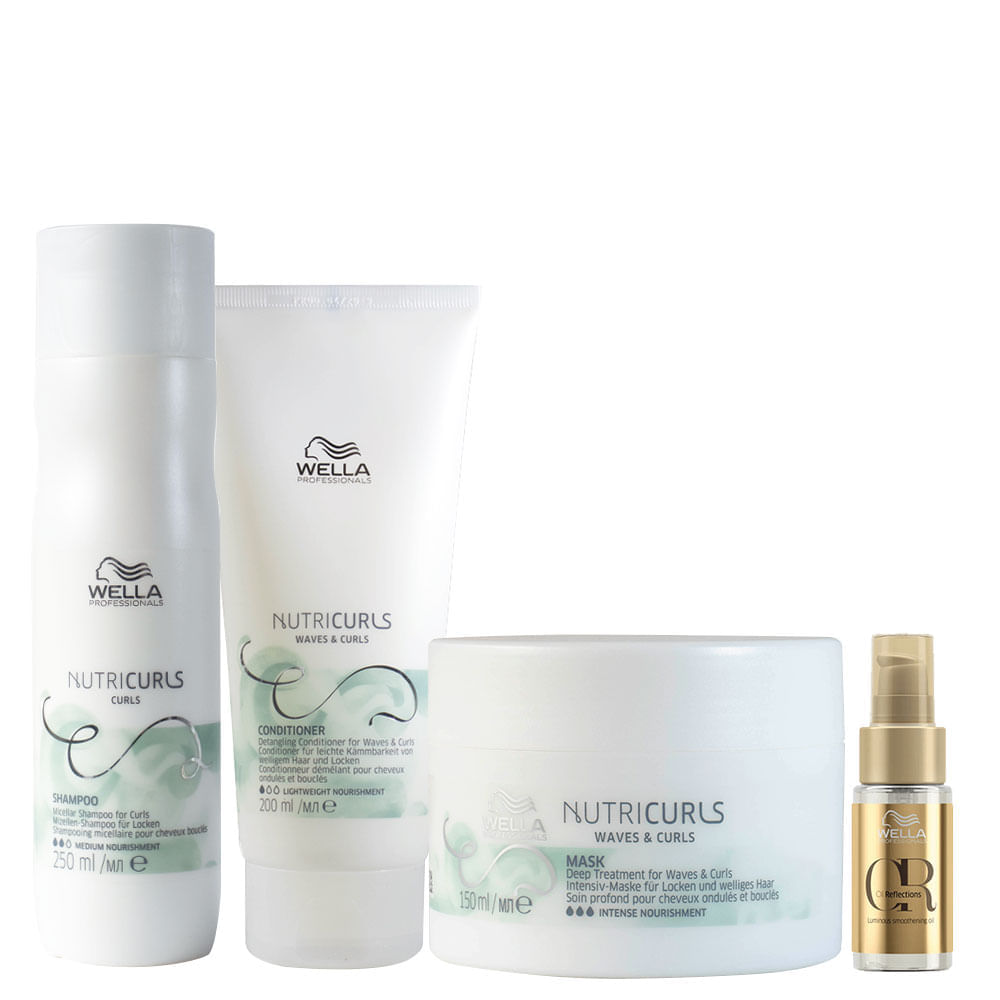 Kit Wella Professionals Nutricurls Shampoo 250 Ml + Condicionador 200 Ml + Máscara 150 Ml + Óleo 30 Ml