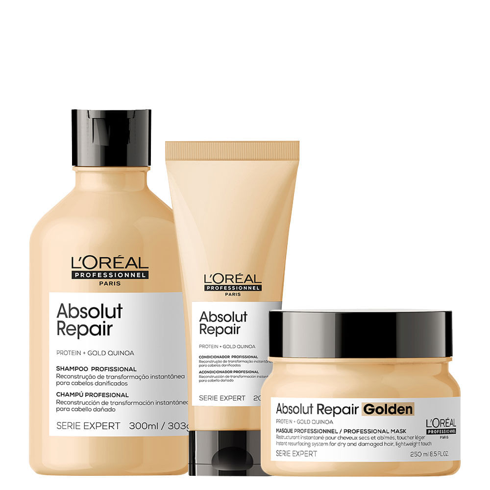 Kit L'Oréal Professionnel Serie Expert Absolut Repair Gold Quinoa Shampoo 300 ml + Condicionador 200 ml + Máscara Golden 250 g