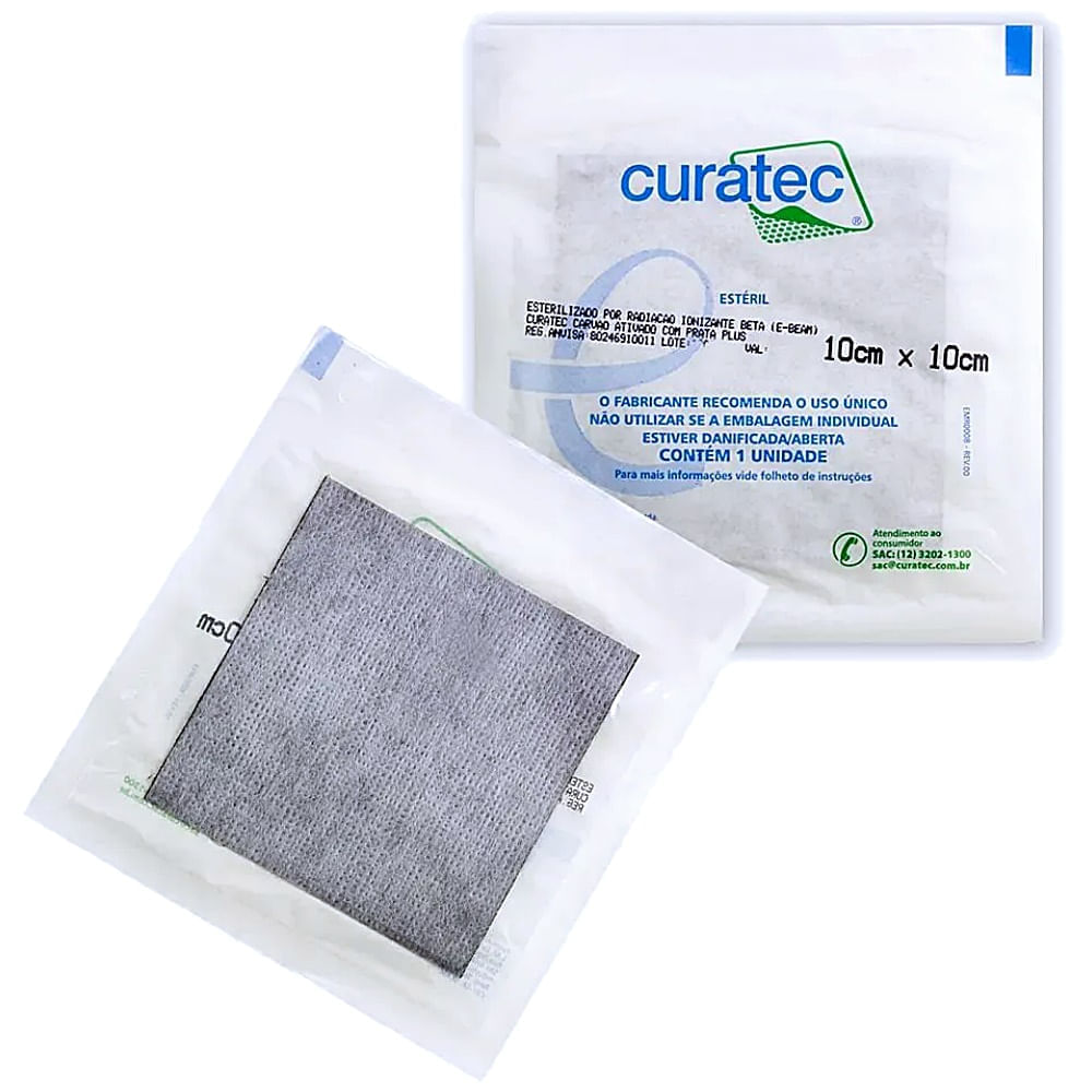 Curativo Curatec Carvão Ativado Prata Plus 10x10cm Unidade Curatec