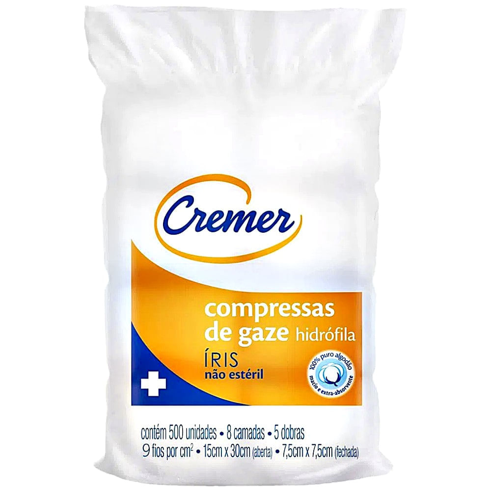 Compressa Gaze Cremer Íris 9 fios 7.5x7.5cm 500 unidades
