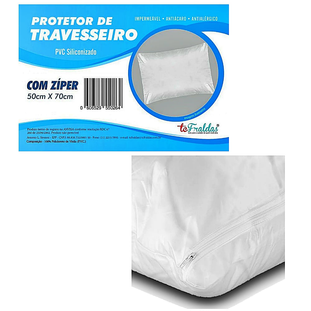 Protetor Travesseiro Pvc Siliconizado Ziper 50x70cm Unidade