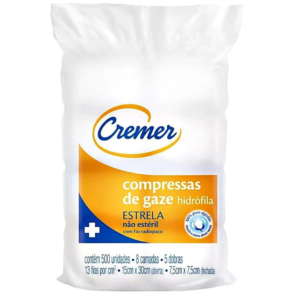 Compressa Gaze Cremer Estrela 13 fios 7.5x7.5cm 500 unidades