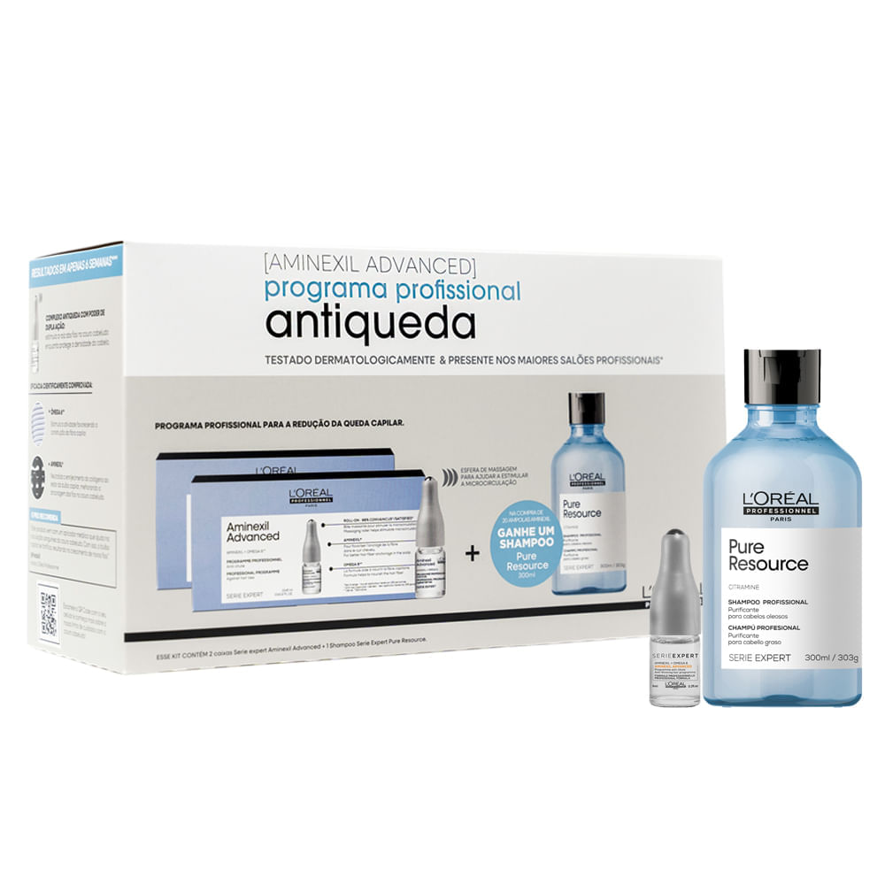 Kit L'Oréal Professionnel Serie Expert Ampola Aminexil Advanced 20 x 6 ml + Shampoo Pure Resource 300 ml