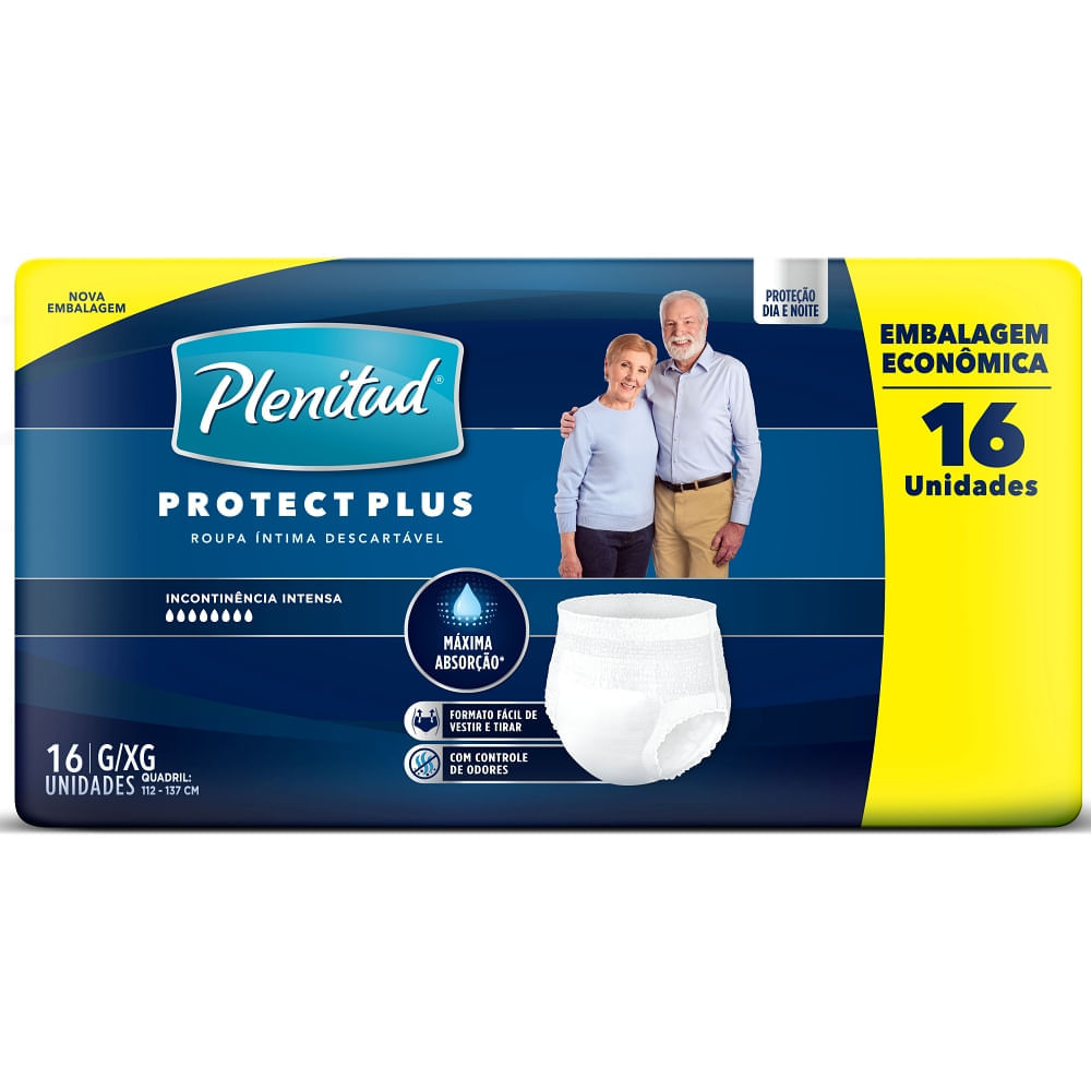Roupa Íntima Descartável Plenitud Protect Plus Unissex G/XG - 16 unidades