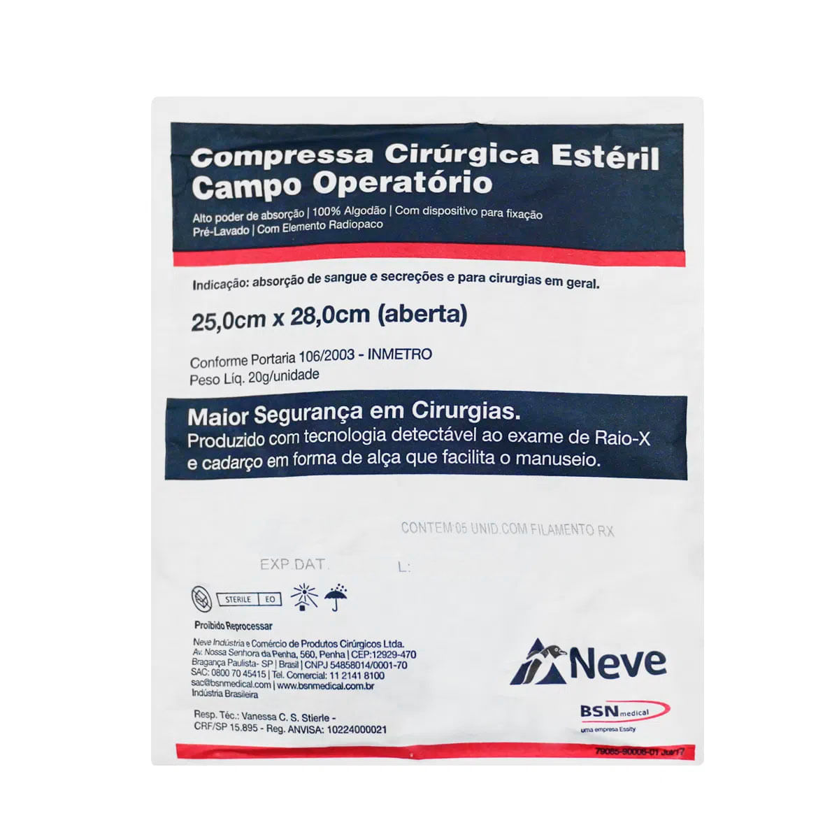 Campo Operatório Neve Crochê Estéril 25x28cm - 5 Unidades