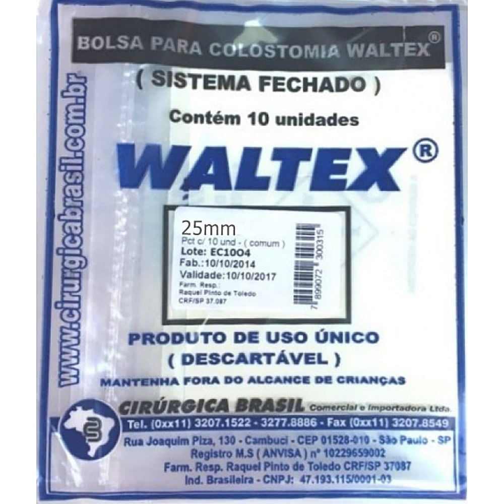 Bolsa Colostomia Waltex 25mm - 10 Unidades
