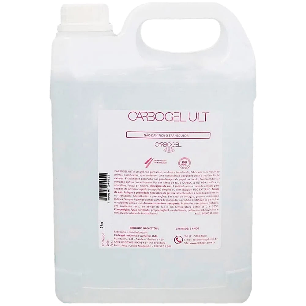 Gel Para Ultrassom, Ecógrafos E Dopplers 5 Kg - Unidade