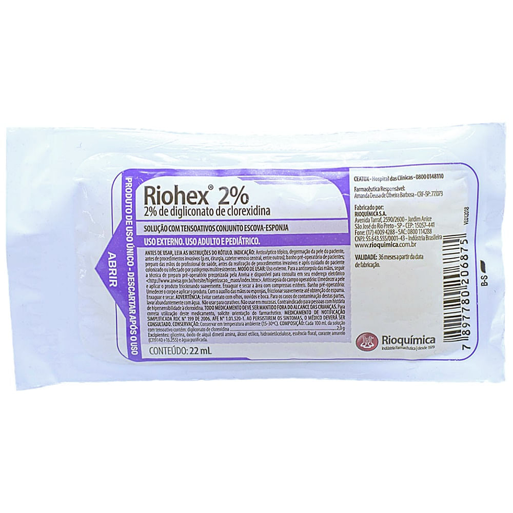Escova para Assepsia Riohex 2% Digliconato Clorexidina - unidade