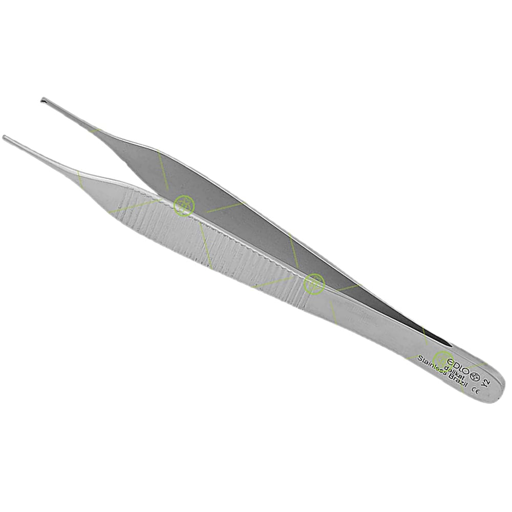 Pinça Micro Adson Edlo - Delicada Com Dente - 12 cm 4 3/4