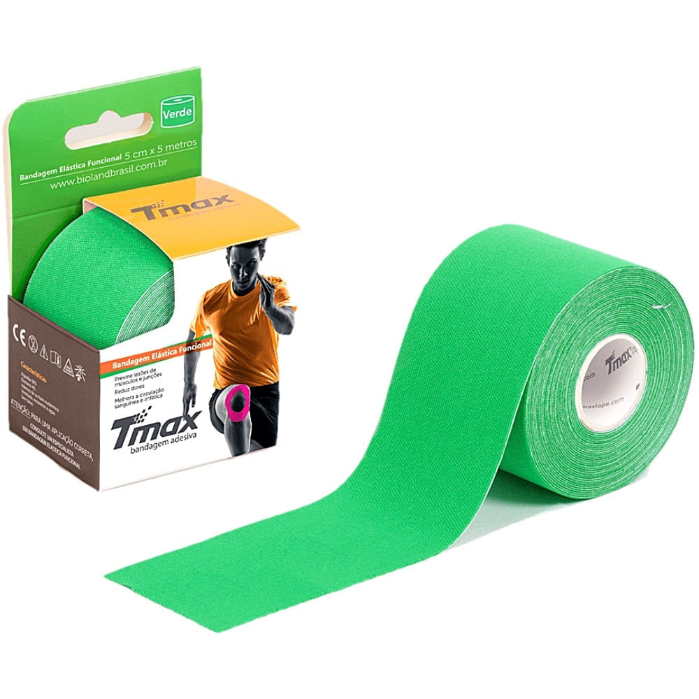 Bandagem Elástica Kinesio Tmax Verde 5cmx5m - Unidade