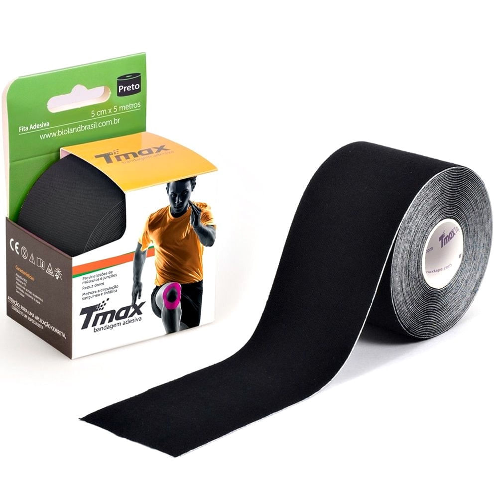 Bandagem Elástica Kinesio Tmax Preta 5cmx5m - Unidade