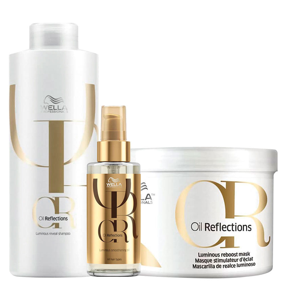 Kit Wella Oil Reflections - Shampoo 1000 Ml + Máscara 500 Ml + Óleo 100 Ml