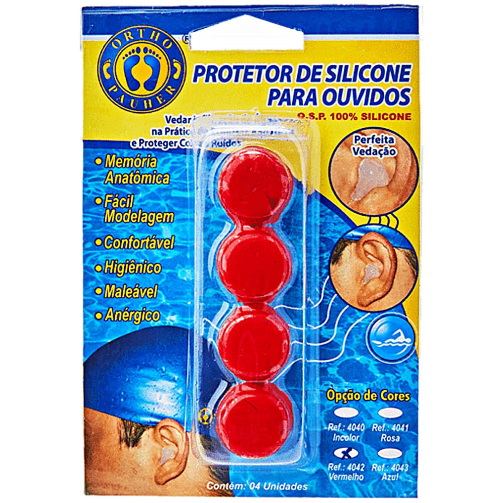 Protetor Para Ouvidos De Silicone Vermelho - 04 Unidades